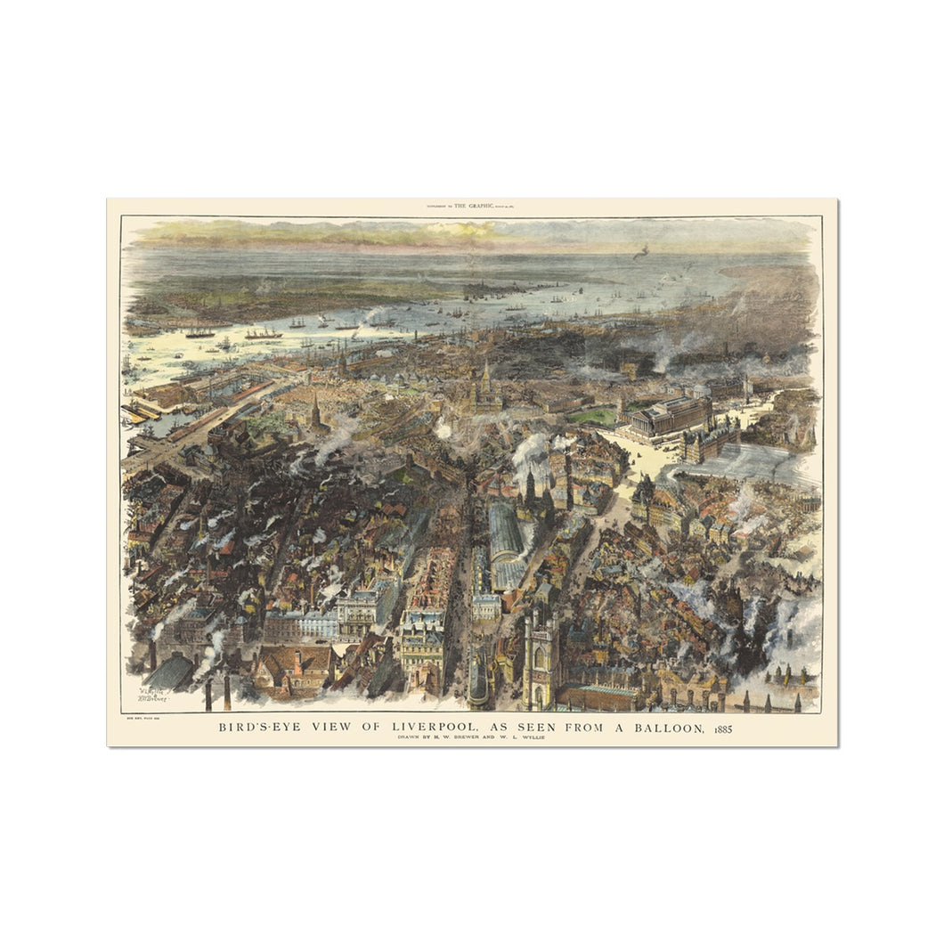 Bird’s Eye View of Liverpool, as seen from a balloon, 1885 Hahnemühle German Etching Print